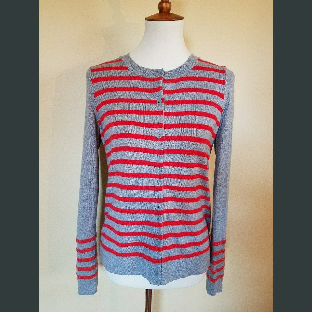 GAP Red Striped Heather Grey Sequin Cuff Sweater